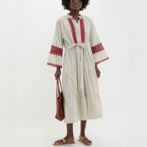 NWT Tuckernuck TNuck  Large Beach Embroidered Desert Striped Carmel Caftan